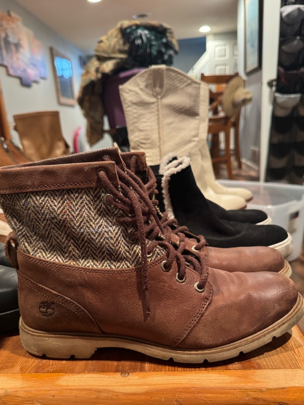 Timberland Women Brown Leather Herringbone Lace-Up Boots